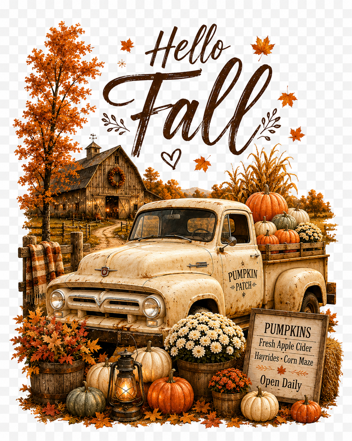 Hello Fall Pumpkin Truck PNG | 300 DPI Digital Download | Autumn Sublimation | DTF Ready | Printable PNG | Instant Download