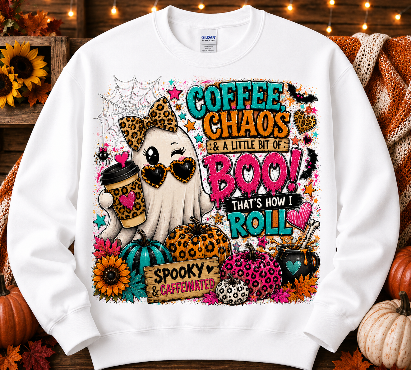 Coffee, Chaos & A Little Bit of Boo | Funny Halloween Crewneck