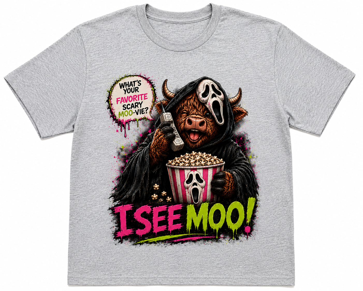 I See Moo! Halloween Highland Cow Crewneck Sweatshirt | Funny Horror Movie Inspired Graphic Sweatshirt | Cozy Fall Crewneck