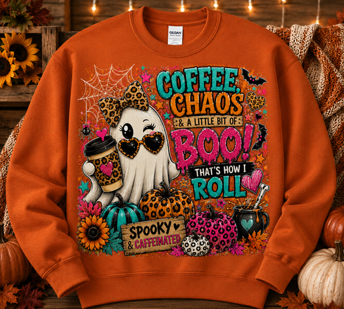 Coffee, Chaos & A Little Bit of Boo | Funny Halloween Crewneck
