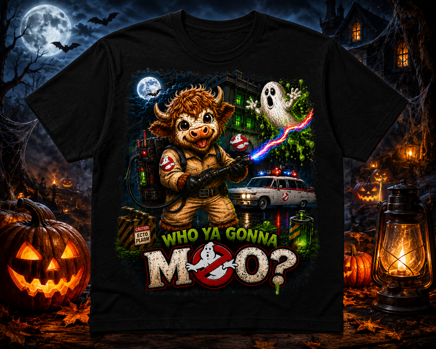 Who Ya Gonna Moo? Adult Unisex T-Shirt – Black