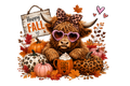 Hello Fall Highland Cow Digital Download | Cozy Autumn Pumpkin Patch PNG | Fall Sublimation Design | Instant Download | Printable Wall Art