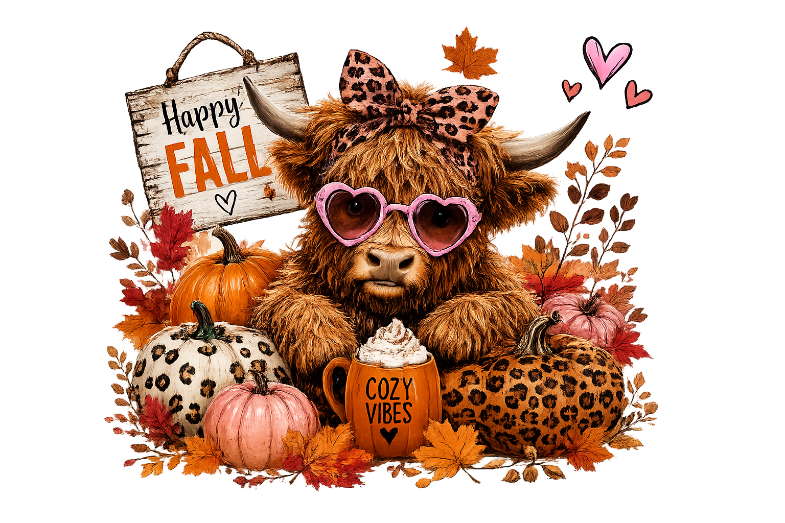 Hello Fall Highland Cow Digital Download | Cozy Autumn Pumpkin Patch PNG | Fall Sublimation Design | Instant Download | Printable Wall Art